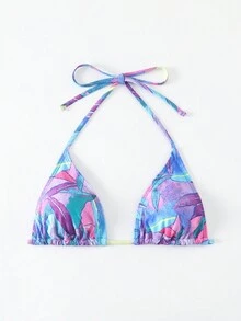 女士植物印花露背比基尼上衣 - 彩色 - 查看 5