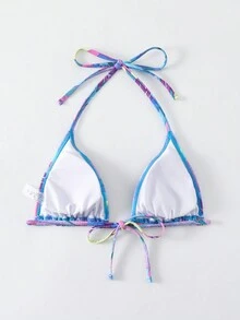 女士植物印花露背比基尼上衣 - 彩色 - 查看 2