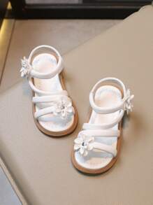 Novedades De Primavera De 2024 Sandalias Casuales Para Niñas Suave En Blanco Y Negro, Cómodas Para Niñas Pequeñas - Blanco - Ver 1