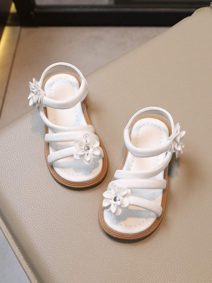 Novedades De Primavera De 2024 Sandalias Casuales Para Niñas Suave En Blanco Y Negro, Cómodas Para Niñas Pequeñas - Blanco - Ver 1
