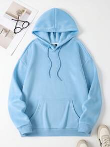 Men's Cross & Letter Print Hoodie - Baby Blue - View 2