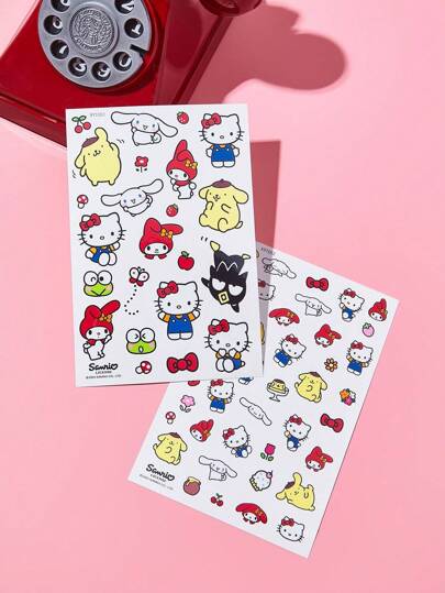 HELLO KITTY AND FRIENDS | SHEIN 2pcs Cute Cartoon Animal Temporary Tattoo Stickers