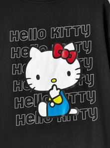 HELLO KITTY AND FRIENDS | SHEIN Camiseta De Manga Corta Con Estampado De Gato De Dibujos Animados Para Hombres - Negro - Ver 4