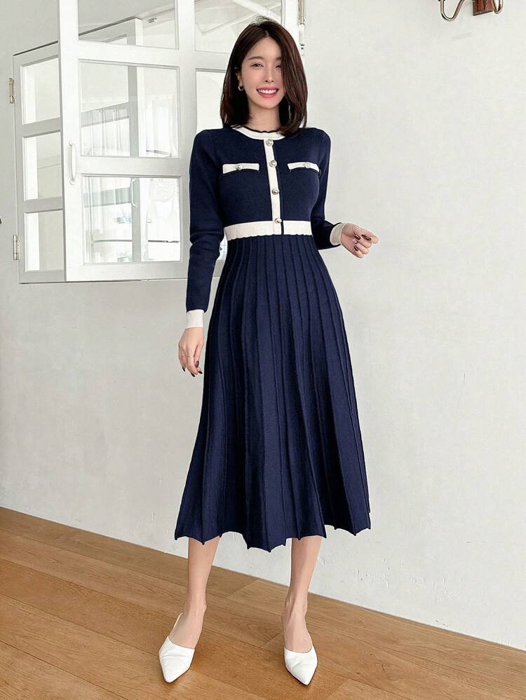 Women's Round Neck Long Sleeve Sweater Dress,Fall Clothes