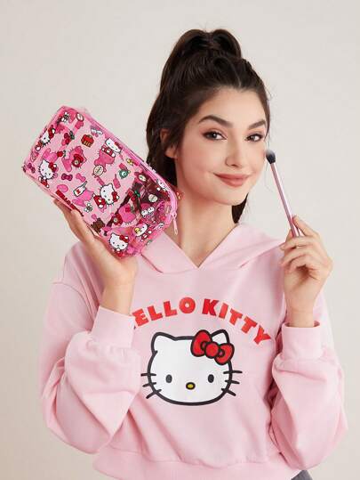 HELLO KITTY AND FRIENDS | SHEIN 1pc Cute Pink Semi-Transparent Cosmetics Bag