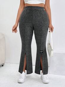 SHEIN Essnce Women's Plus Size Comfortable Split-Bottom Flared Pants, Casual And Sporty For Spring And Summer