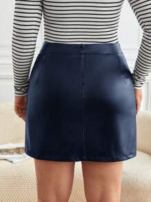 SHEIN Frenchy Plus Size Split Pu Skirt - Blue - View 2