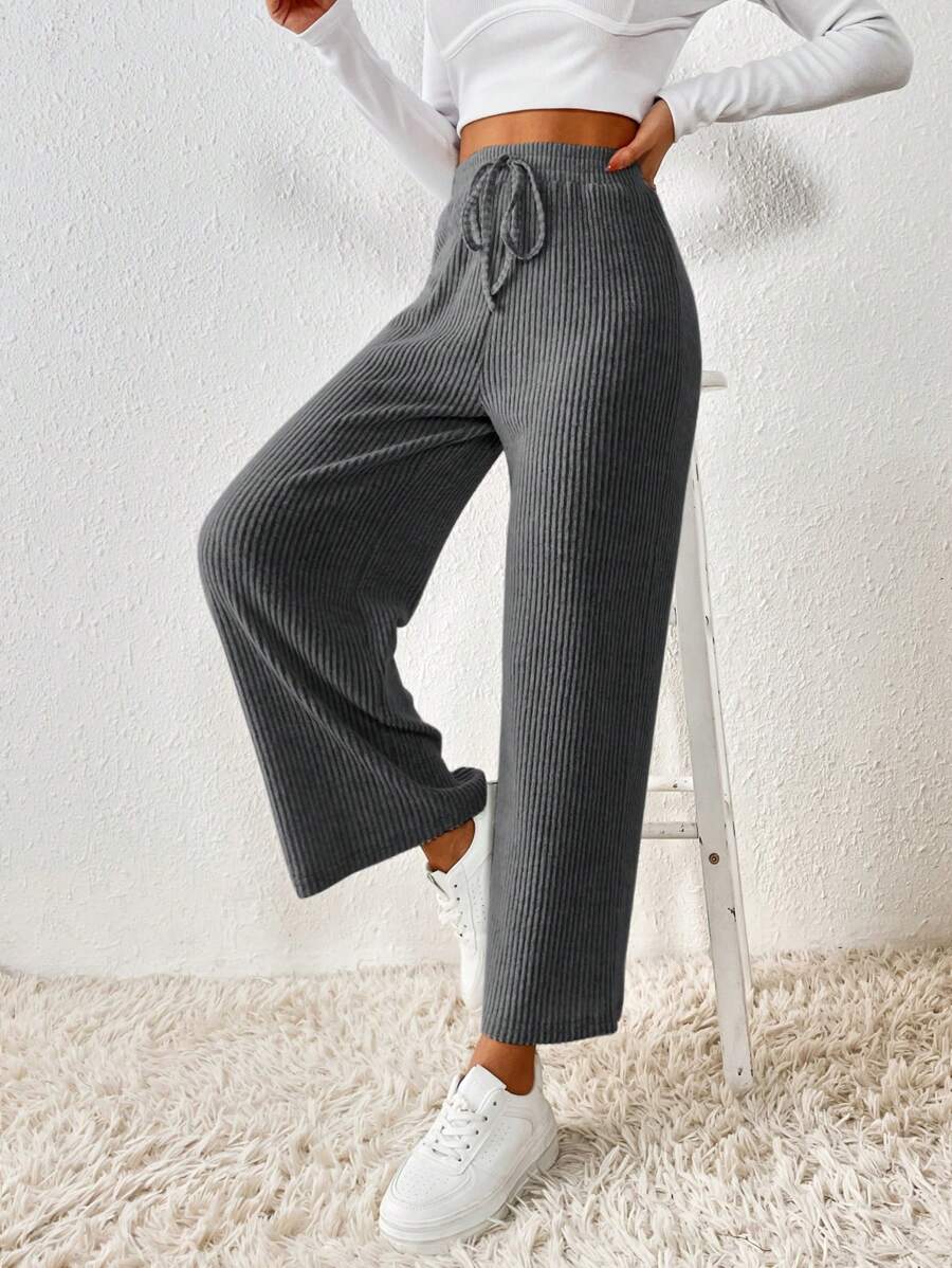 SHEIN Frenchy 纯色打结腰裤 - 深灰色 - 查看 1