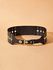 SHEIN VCAY Crocodile Pattern Air Hole Waist Belt - Coffee - View 2