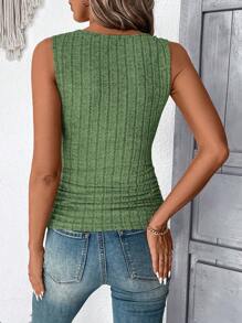 SHEIN LUNE Camiseta Sin Mangas Acanalada Con Cuello Cuadrado Para Mujer