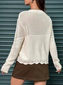 Flirla Women's Hollow Out Knitted Drop Shoulder Sweater  Fall Winter Outfit