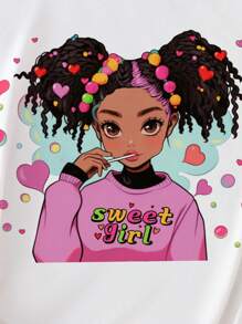 SHEIN Cô gái Tween In Hoạt hình Ngắn tay Áo thun - trắng - Xem 5