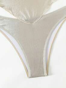 Swim SXY Damskie metaliczne materiałowe halter spaghetti strap bikini ślubne lato - Szampan - Zobacz 3