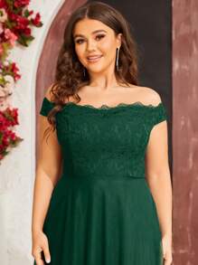 Kích thước lớn Tắt vai Đầm dạ hội Chính thức Váy phù dâu - Màu xanh lá cây đậm - Xem 7