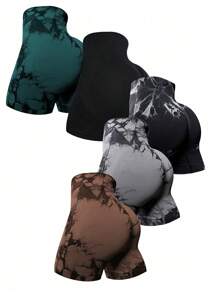 Easithlete 5 件扎染宽腰运动短裤氨纶短裤氨纶骑行短裤