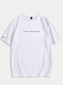 Manfinity LEGND Men's Short Sleeve Casual T-shirt With Printed Texts - White - View 2