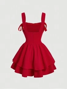 SHEIN MOD Enterizo de tirantes estilo camiseta vintage con lazo decorativo en color rojo para mujer - Rojo - Ver 2
