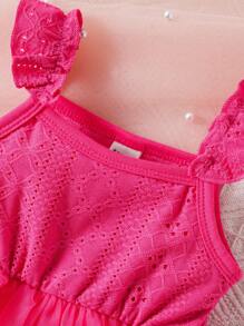 Baby Girl Elegant Mesh Flutter Sleeve Bodysuit With Mesh Ruffle Cute And Cool Style, Perfect For Everyday Occasions In Spring And Summer, In Pink - Multicolor - View 3