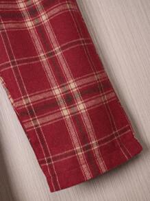 SHEIN 男孩格紋圖案長袖2合1襯衫和褲子套裝 - 紅色 - 查看 6