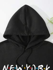 INAWLY Women's Letter Printed Hoodie - Black - View 4