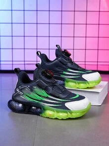 兒童男孩透氣雙層網布時尚運動鞋,搭配發光材料和可調整旋轉扣帶,雙色橡膠鞋底,適合日常穿著和上學 - 彩色 - 查看 4