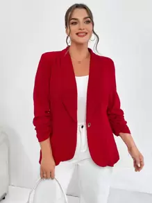 SHEIN Essnce 秋冬款大码女士披肩领单纽扣西装外套 - 紅色 - 查看 5
