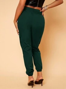 SHEIN SXY 實用直筒褲不帶彈性 - 墨綠色 - 查看 2