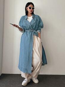 DAZY Women's Turn-Down Collar Denim Jacket With Raglan Shoulder Detail - Blue - View 2