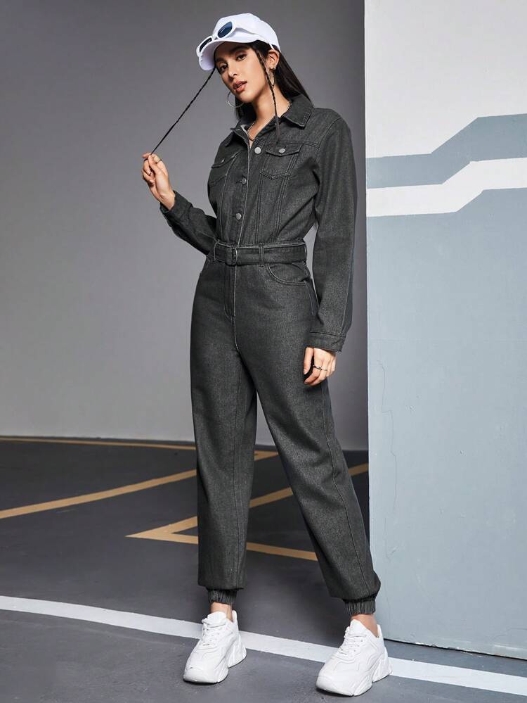 Women's Long Sleeve Denim Jumpsuit