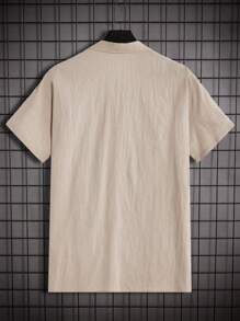 Manfinity Homme Men's Vacation Plain Solid Color Short Sleeve Shirt And Pants Suit - Khaki - View 8