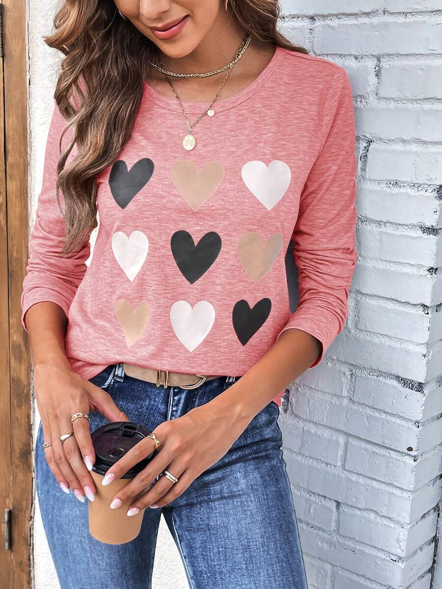 SHEIN LUNE 女性休閒心型印花t恤