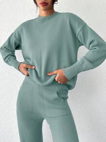 RueChic Solid Drop Shoulder Sweater & Knit Pants