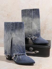Đúng mốt Của phụ nữ Denim Giày ống Ankle Và Giày bốt ngắn - Màu xanh lam - Xem 2