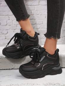 女式坡跟厚底運動鞋,新款,黑色,內部加高 - 黑色 - 查看 4