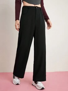 HELLO KITTY AND FRIENDS | SHEIN 女生卡通圖案斜口袋褲子 - 黑色 - 查看 2