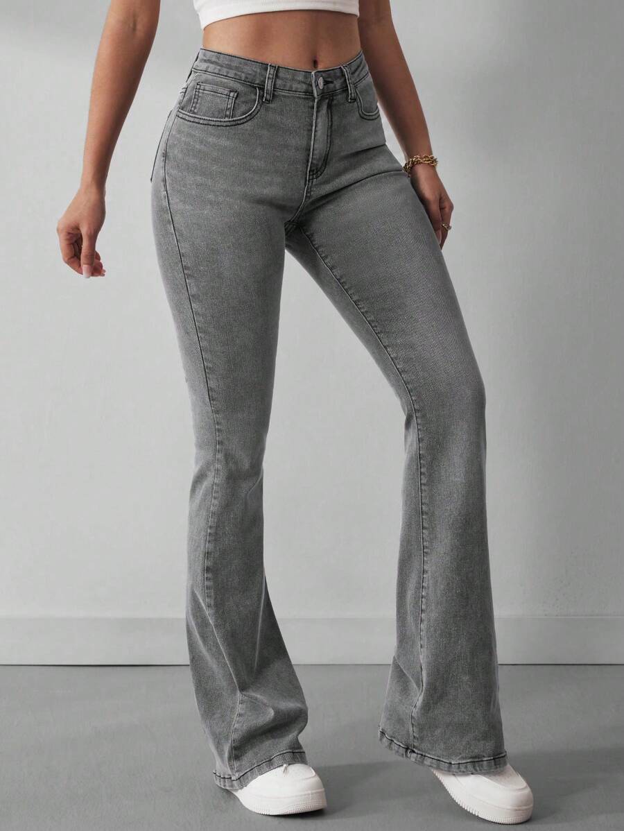 SHEIN ICON Flared Jeans With Washed Effect
