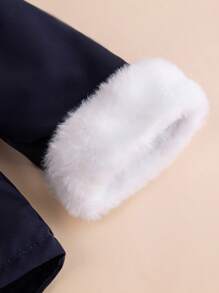 Baby Girl Color Block Plush Lapel Collar Long Sleeve Jacket - Navy Blue - View 4