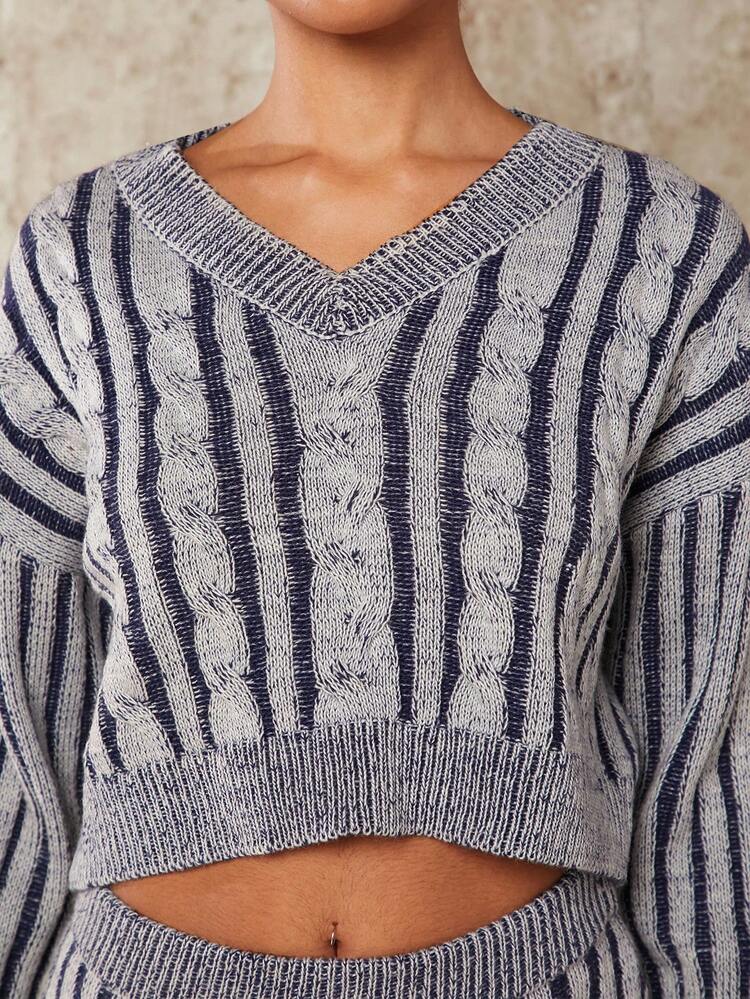 Striped Crop Sweater & Skirt Set
