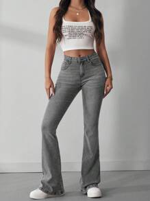 SHEIN ICON Flared Jeans With Washed Effect