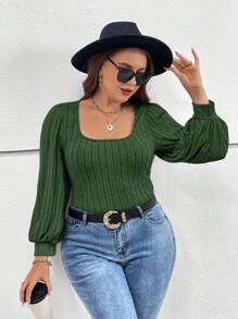 SHEIN Essnce Plus Size Solid Color Ribbed Knit T-Shirt