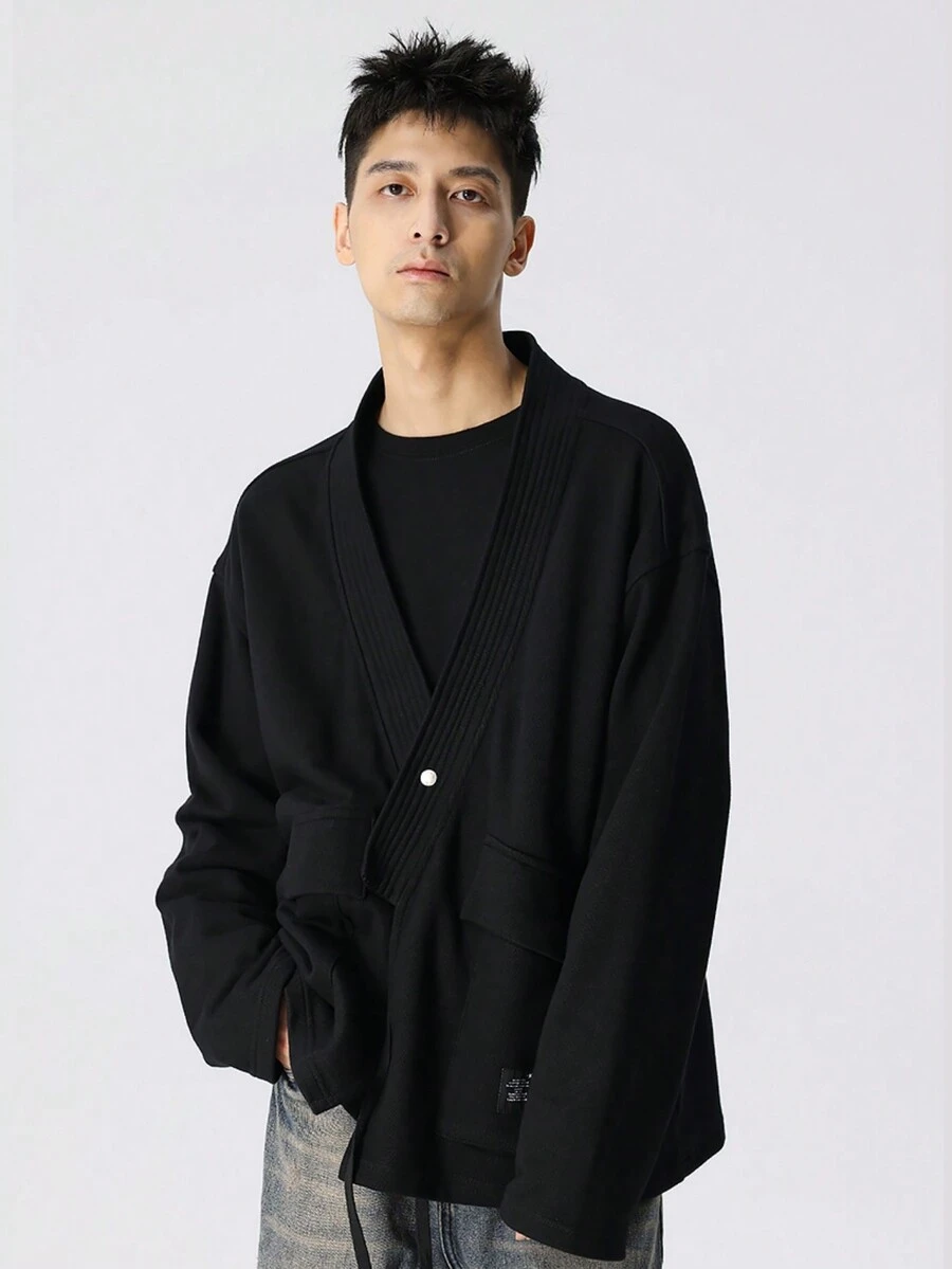 男式 New Factor 复古风格长袖开衫 - 黑色 - 查看 1