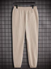 Manfinity Homme Men's Vacation Plain Solid Color Short Sleeve Shirt And Pants Suit - Khaki - View 6