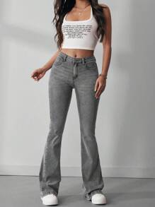 SHEIN ICON Flared Jeans With Washed Effect