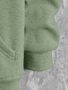 SHEIN Manfinity Hypemode Loose Men's Solid Color Hoodie With Button Closure And Adjustable Drawstring - Army Green - View 5