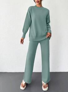 RueChic Solid Drop Shoulder Sweater & Knit Pants