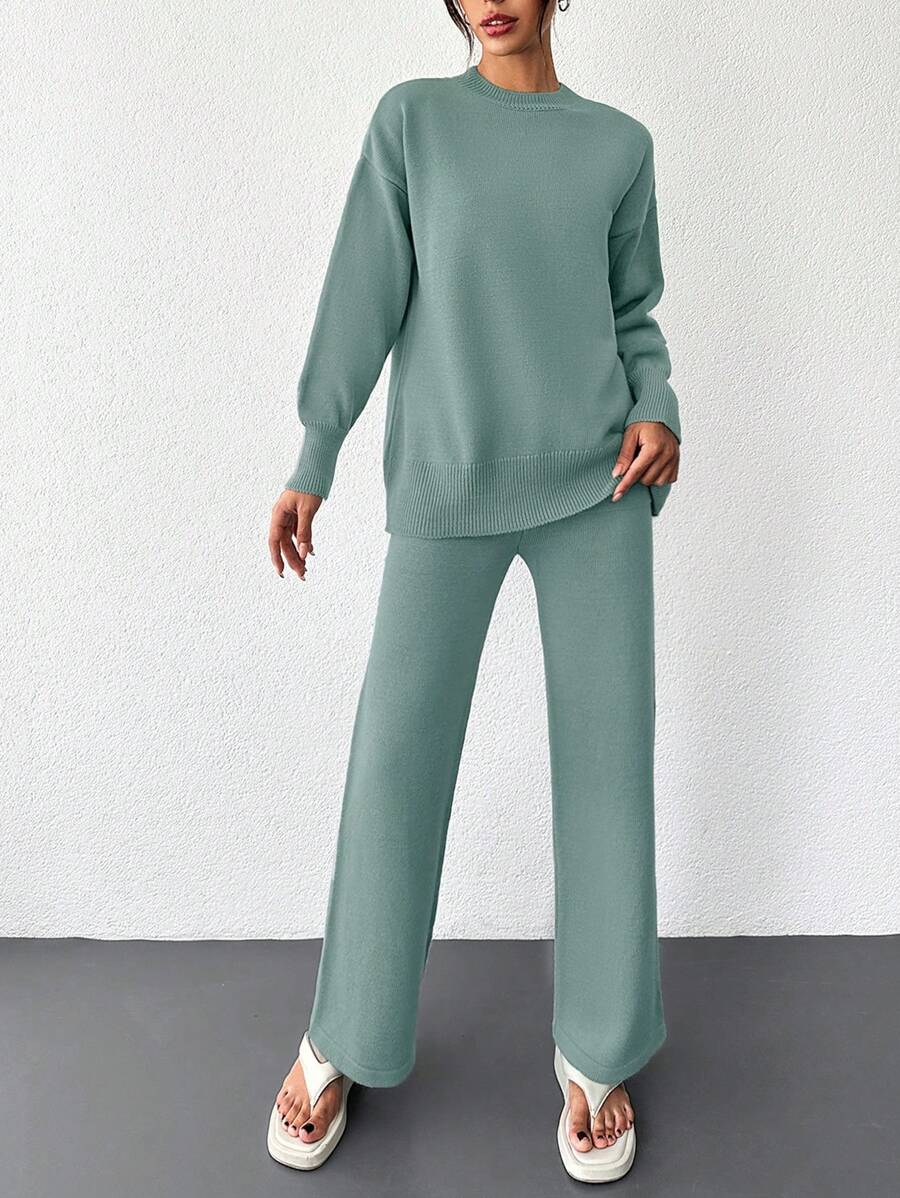 RueChic Solid Drop Shoulder Sweater & Knit Pants
