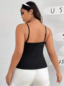 SHEIN EZwear 高彈性黑色針織基礎款式女士背心 - 黑色 - 查看 2
