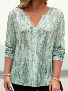 EMERY ROSE 大尺碼正面印花羈扣 T 卹 - 綠色 - 查看 5