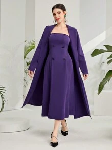 Modelyn 2 件女雙排扣抹胸上衣配長袖夾克