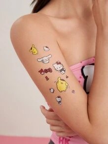 HELLO KITTY AND FRIENDS | SHEIN 2入組可愛卡通動物暫時性紋身貼紙 - 彩色 - 查看 2